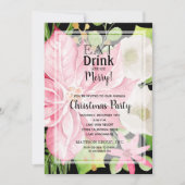 Invitation Mangez un verre et soyez joyeux fête de Noël flora (Devant)