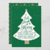 Invitation Mangez un verre et soyez joyeux Green Christmas Tr (Devant / Derrière)