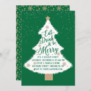Invitation Mangez un verre et soyez joyeux Green Christmas Tr