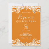 Invitation Mango orange et dentelle blanche Elegant Quinceañe (Devant)