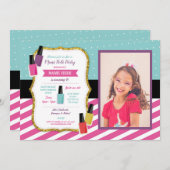 Invitation Mani Pedi Beauté Anniversaire Pamper Photo rose (Devant / Derrière)