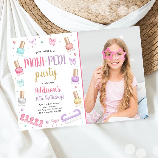 Invitation Mani-Pedi Party Manicure and Pedicure Bow Birthday