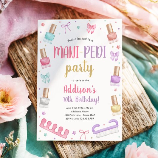 Invitation Mani-Pedi Party Manicure and Pedicure Bow Birthday