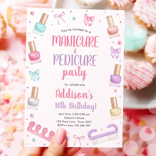 Invitation Manicure and Pedicure Bow Mani-Pedi Party Birthday
