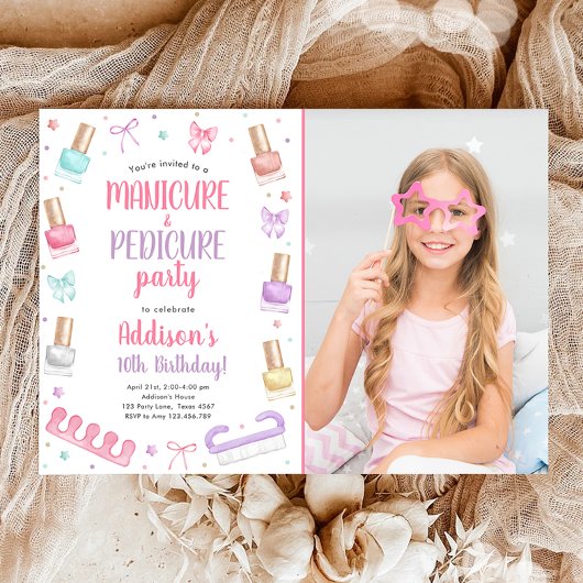 Invitation Manicure and Pedicure Bow Mani-Pedi Party Birthday