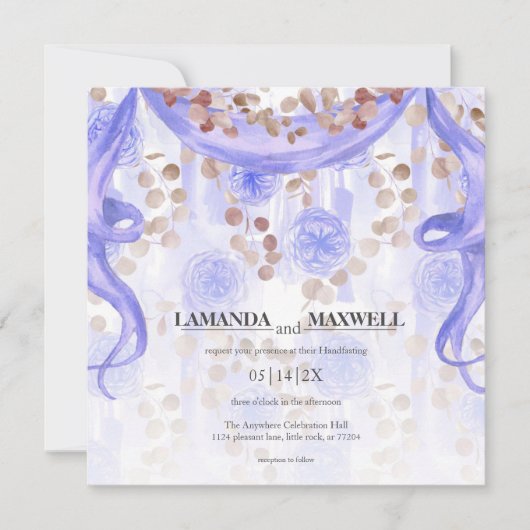 Invitation Manipulation du ruban de couleur violet | Mariage (Devant)