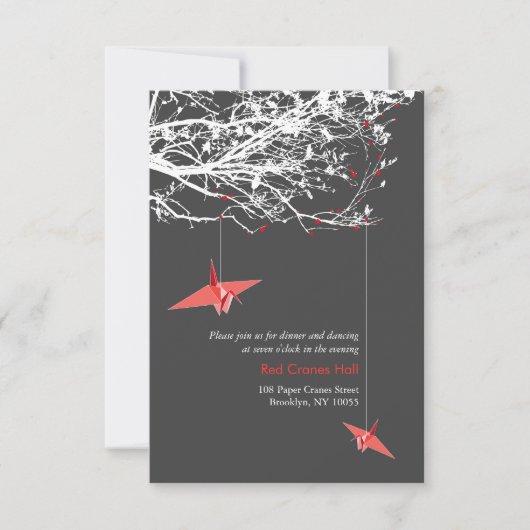 Invitation Manipuler Des Grues En Papier Sur Les Branches Réc (Devant)