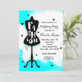 Invitation Mannequin Stand MODE Aqua & Blanc avec Coeurs (Debout devant)