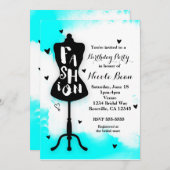 Invitation Mannequin Stand MODE Aqua & Blanc avec Coeurs (Devant / Derrière)