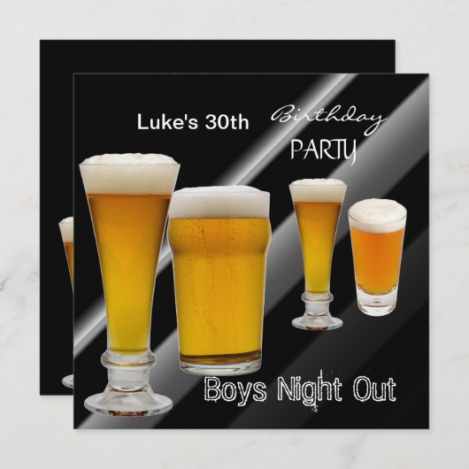 Invitation Mans 30e anniversaire de fête Bière Boys nuit (Devant / Derrière)