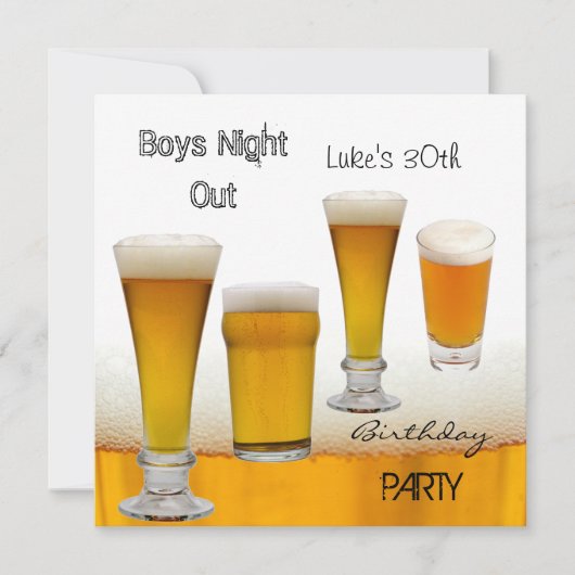 Invitation Mans 30e anniversaire fête Bière Boys Night Out (Devant)