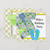 Invitation Mans BBQ Margarita Beach Anniversaire Fête Invitat (Devant / Derrière)