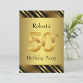 Invitation Mans Black and Gold 50th Birthday Party (Debout devant)