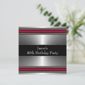 Invitation Mans Black Red Silver Classy 40e fête d'anniversai (Debout devant)