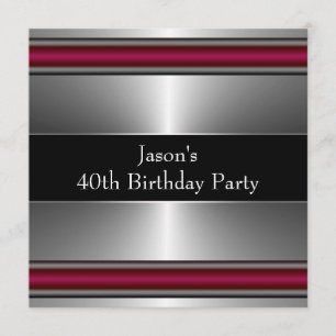 Invitation Mans Black Red Silver Classy 40e fête d'anniversai