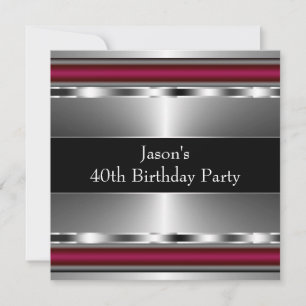 Invitation Mans Black Red Silver Classy 40e fête d'anniversai