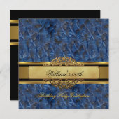 Invitation Mans Bleu Noir Or Anniversaire Hommes (Devant / Derrière)