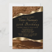 Invitation Mans Brown Black Gold Agate Anniversaire (Devant)