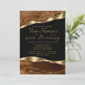 Invitation Mans Brown Black Gold Agate Anniversaire (Debout devant)
