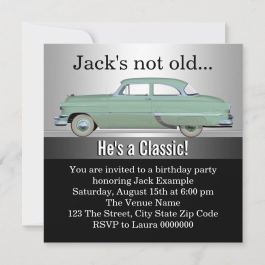 Invitation Mans Classic Voiture Fête d'anniversaire (Devant)