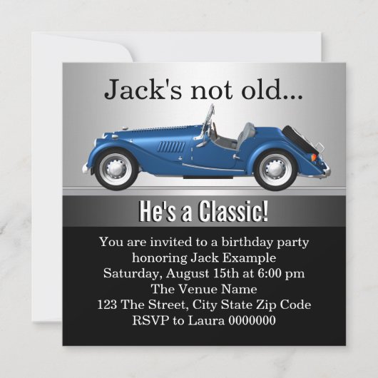 Invitation Mans Classic Voiture Fête d'anniversaire (Devant)