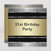 Invitation Mans Classy Black Silver Gold 21e fête d'anniversa (Devant / Derrière)