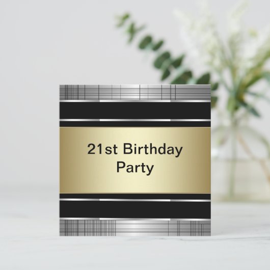 Invitation Mans Classy Black Silver Gold 21e fête d'anniversa (Debout devant)