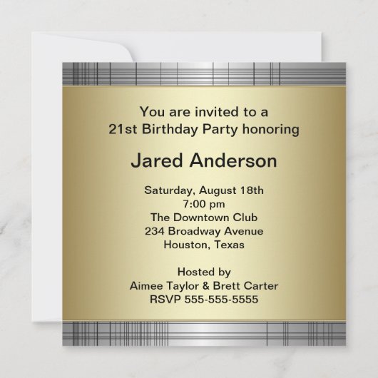Invitation Mans Classy Black Silver Gold 21e fête d'anniversa (Dos)