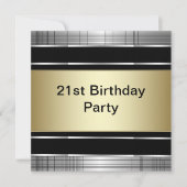 Invitation Mans Classy Black Silver Gold 21e fête d'anniversa (Devant)