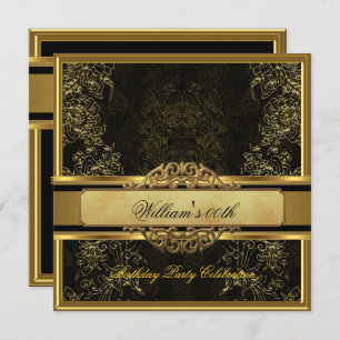 Invitation Mans Elegant Black Gold Hommes de fête d'anniversa