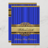Invitation Mans Elegant Blue Gold Anniversaire Hommes (Devant / Derrière)