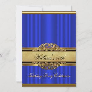 Invitation Mans Elegant Blue Gold Anniversaire Hommes