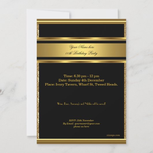 Invitation Mans Elegant Gold Birthday Party Hommes Photo 2 (Dos)