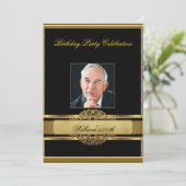 Invitation Mans Elegant Gold Fête Anniversaire Hommes Photo (Debout devant)