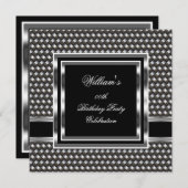 Invitation Mans Elégant Noir Argent Anniversaire Hommes (Devant / Derrière)