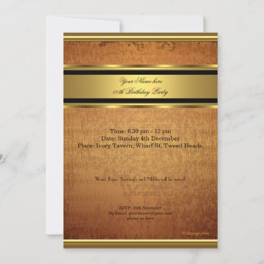 Invitation Mans Elegant Rustic Brown Gold Anniversaire Hommes (Dos)
