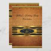 Invitation Mans Elegant Rustic Brown Gold Anniversaire Hommes (Devant / Derrière)