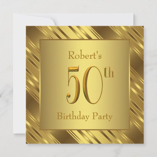 Invitation Mans Gold 50th Birthday Party (Devant)
