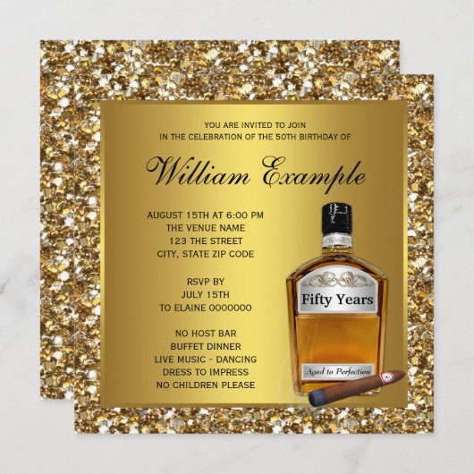 Invitation Mans Gold Aged To Perfection 50th Birthday Party (Devant / Derrière)
