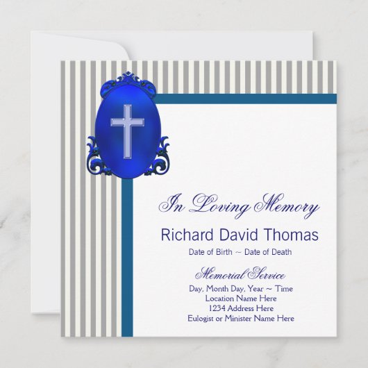 Invitation Mans Marine Blue Grey En Mémoire D'Amour (Devant)