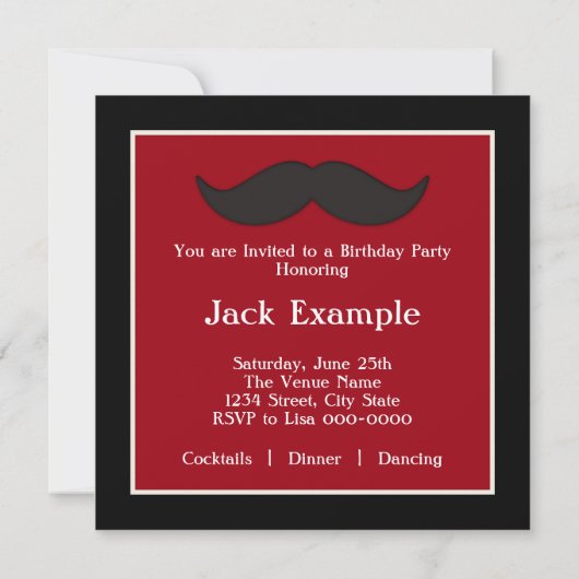 Invitation Mans Mustache fête d'anniversaire (Dos)
