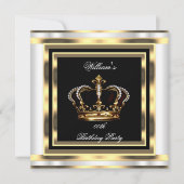 Invitation Mans Noir Argent Blanc Or Anniversaire Prince King (Devant)
