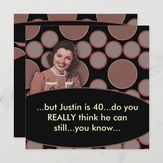 Invitation Mans Retro 40e fête d'anniversaire (Devant / Derrière)
