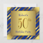 Invitation Mans Royal Blue et Gold 50e fête d'anniversaire (Devant)
