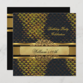 Invitation Mans Snakeskin Black Gold Fête Anniversaire Hommes (Devant / Derrière)