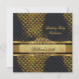 Invitation Mans Snakeskin Black Gold Fête Anniversaire Hommes