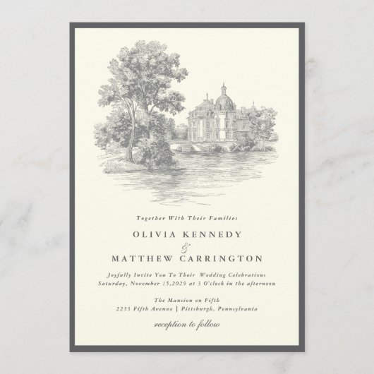 Invitation Mansion Venue Old Money Aesthetic Ivory Wedding  (Devant)