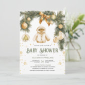 Invitation Manteau rustique boho hiver bébé Noël (Debout devant)