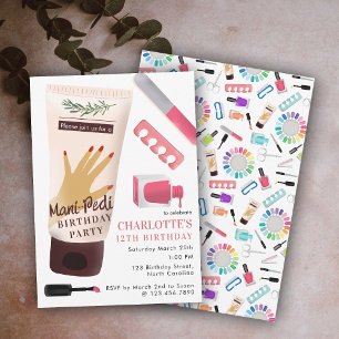 Invitation Manucure Pédicure Fille Fête d'anniversaire Ongles