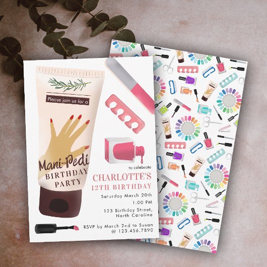 Invitation Manucure Pédicure Fille Fête d'anniversaire Ongles